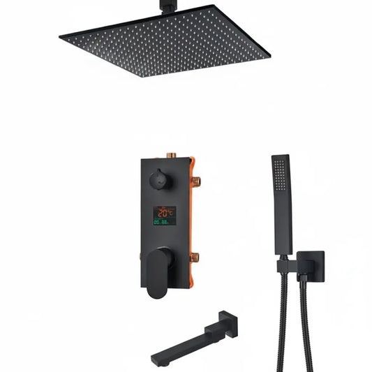 SaniSupreme Doucheset Manhattan Premium de Luxe LCD 50 cm plafond regendouche vierkant 3-weg zwart inbouw Sanisupreme