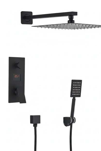 SaniSupreme Doucheset Manhattan Premium de Luxe LCD 20 cm regendouche vierkant 2-weg zwart inbouw Sanisupreme