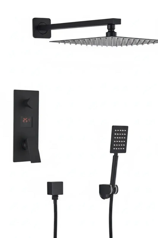 SaniSupreme Doucheset Manhattan Premium de Luxe LCD 20 cm regendouche vierkant 2-weg zwart inbouw Sanisupreme