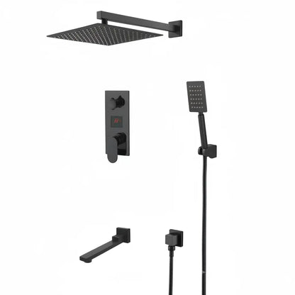 SaniSupreme Doucheset Manhattan Premium de Luxe LCD 8 inch regendouche vierkant 3 - weg zwart inbouw-1