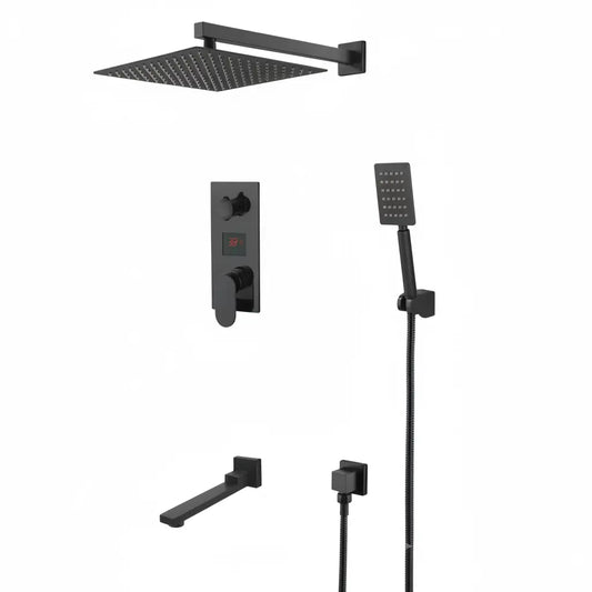 SaniSupreme Doucheset Manhattan Premium de Luxe LCD 8 inch regendouche vierkant 3 - weg zwart inbouw-1