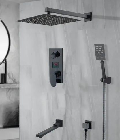 SaniSupreme Doucheset Manhattan Premium de Luxe LCD 8 inch regendouche vierkant 3 - weg zwart inbouw