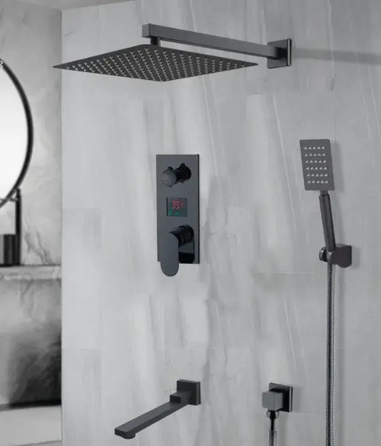 SaniSupreme Doucheset Manhattan Premium de Luxe LCD 8 inch regendouche vierkant 3 - weg zwart inbouw