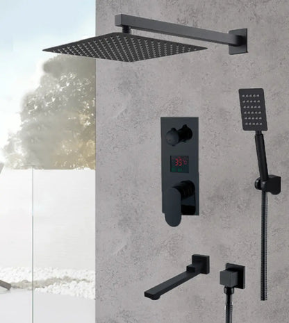 SaniSupreme Doucheset Manhattan Premium de Luxe LCD 8 inch regendouche vierkant 3 - weg zwart inbouw