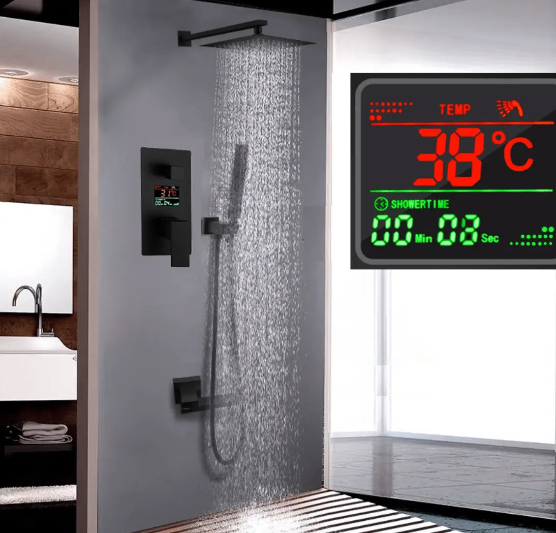 SaniSupreme Doucheset Manhattan Premium de Luxe LCD 8 inch regendouche vierkant 3 - weg zwart inbouw