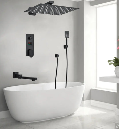 SaniSupreme Doucheset Manhattan Premium de Luxe LCD 8 inch regendouche vierkant 3 - weg zwart inbouw