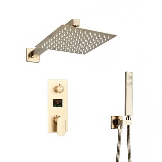 SaniSupreme Doucheset Manhattan Premium de Luxe LCD 30 cm regendouche vierkant 2-weg Geborsteld Goud Sanisupreme