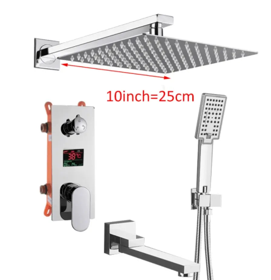 SaniSupreme Doucheset Manhattan Premium de Luxe Plafond Waterval LCD 40 cm LED regendouche vierkant 3 - weg chroom inbouw