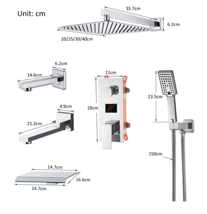 SaniSupreme Doucheset Manhattan Premium de Luxe Plafond Waterval LCD 40 cm LED regendouche vierkant 3 - weg chroom inbouw