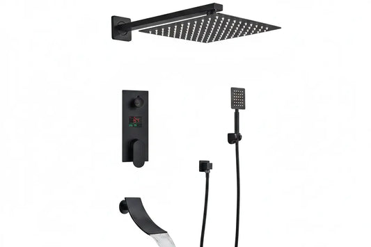 SaniSupreme Doucheset Manhattan Premium de Luxe Waterfall LCD 12 inch regendouche vierkant 3-weg zwart inbouw Sanisupreme