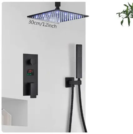 SaniSupreme Doucheset Manhattan Premium HighLine 30 cm. regendouche LED vierkant 2 - weg zwart inbouw