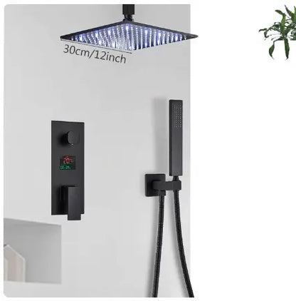 SaniSupreme Doucheset Manhattan Premium HighLine 30 cm. regendouche LED vierkant 2 - weg zwart inbouw