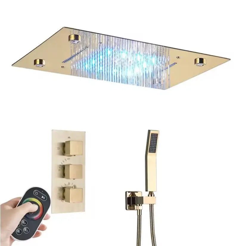 SaniSupreme Doucheset Manhattan Premium Plafond 40x80 cm regendouche vierkant 3 - weg goud geborsteld