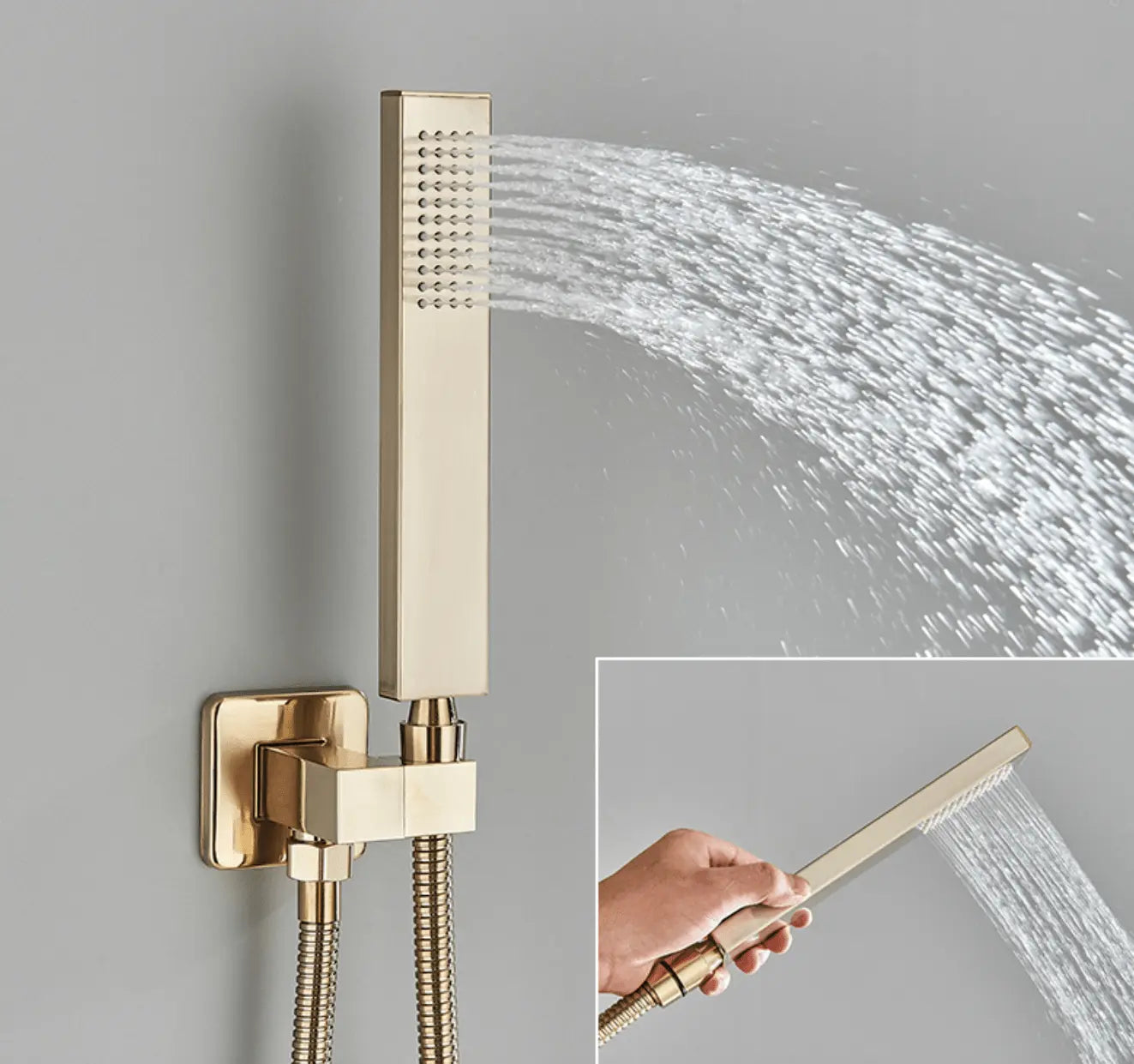 SaniSupreme Doucheset Manhattan Premium Plafond 40x80 cm regendouche vierkant 3 - weg goud geborsteld