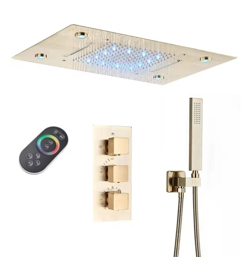 SaniSupreme Doucheset Manhattan Premium Plafond 40x80 cm regendouche vierkant 3 - weg goud geborsteld