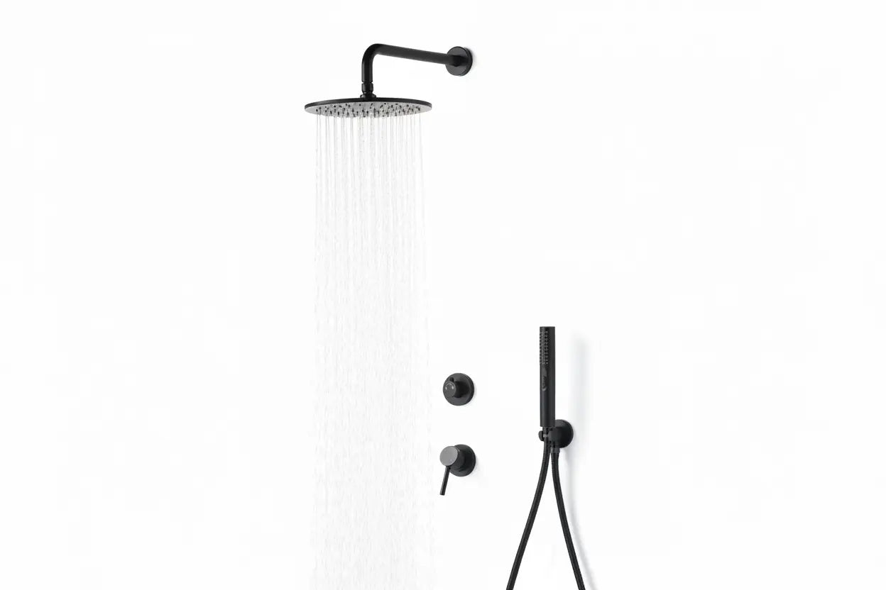 SaniSupreme® Doucheset Montana 10 inch / 25 cm regendouche rond 2-weg zwart inbouw Sanisupreme