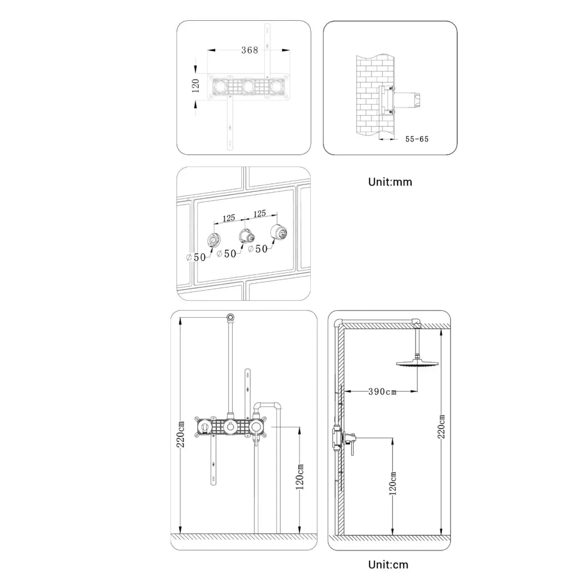 SaniSupreme® Doucheset Montana 12 inch / 30 cm regendouche rond 2 - weg zwart inbouw