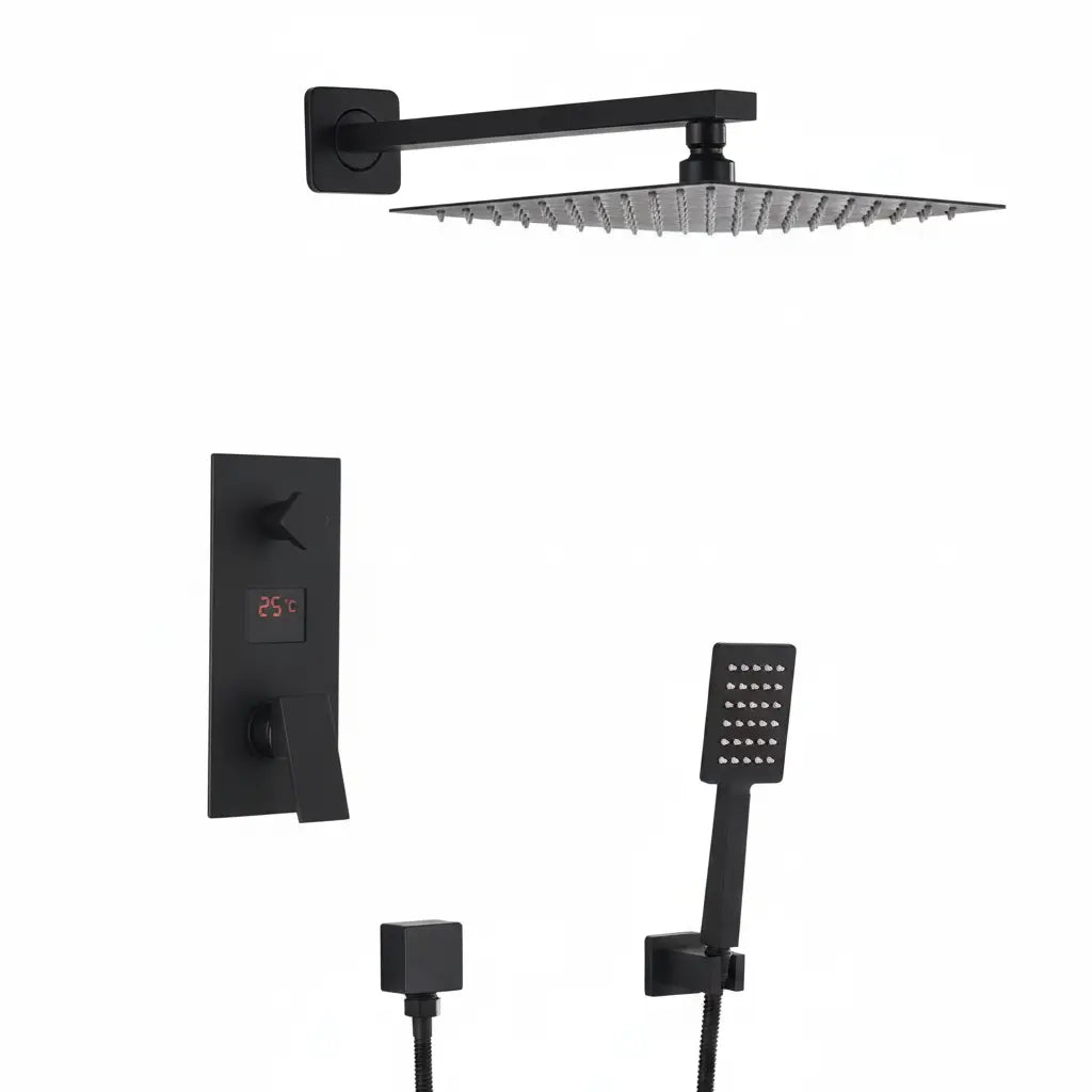 SaniSupreme Doucheset New York Premium de Luxe LCD 10 inch regendouche vierkant 2-weg zwart inbouw Sanisupreme