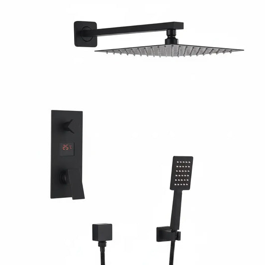 SaniSupreme Doucheset New York Premium de Luxe LCD 10 inch regendouche vierkant 2-weg zwart inbouw Sanisupreme