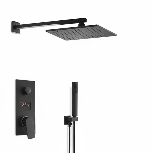 SaniSupreme Doucheset New York Ultimate Wellness LCD 12 inch regendouche met LED vierkant 2-weg zwart inbouw Sanisupreme