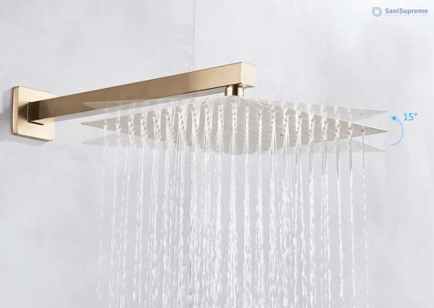 SaniSupreme® Doucheset Vienna 12 inch 30x30 cm. regendouche vierkant 2 - weg goud brushed