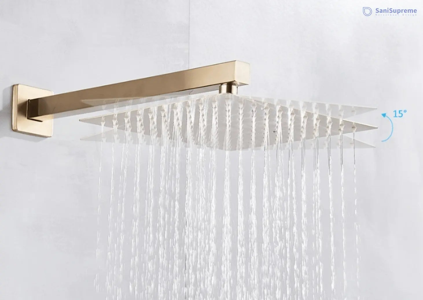 SaniSupreme® Doucheset Vienna 12 inch 30x30 cm. regendouche vierkant 2 - weg goud brushed