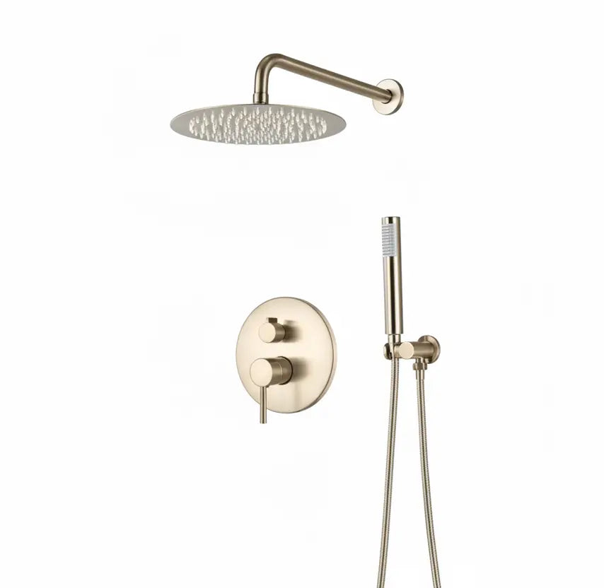 SaniSupreme® Doucheset Yosemite 25 cm. regendouche rond 2-weg geborsteld goud Sanisupreme