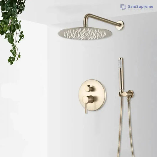 SaniSupreme® Doucheset Yosemite 40 cm. regendouche rond 2-weg geborsteld goud Sanisupreme