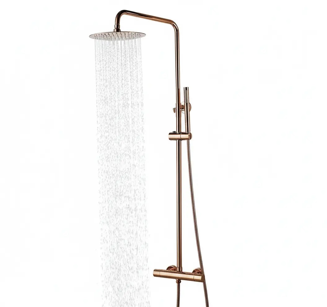 SaniSupreme Florence opbouw doucheset Thermostatisch 8 inch regendouche glans koper Sanisupreme