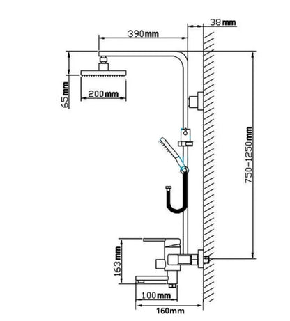SaniSupreme Florida opbouw bad doucheset met baduitloop 12 inch RVS douchekop regendouche chroom vierkant