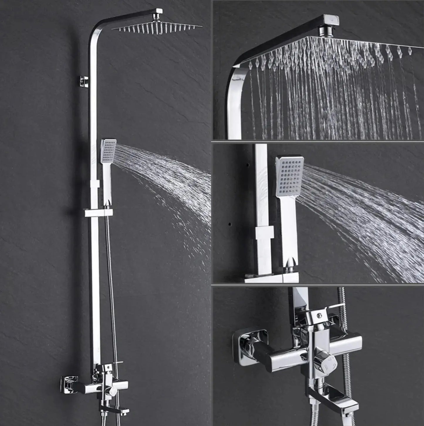 SaniSupreme Florida opbouw bad doucheset met baduitloop 12 inch RVS douchekop regendouche chroom vierkant