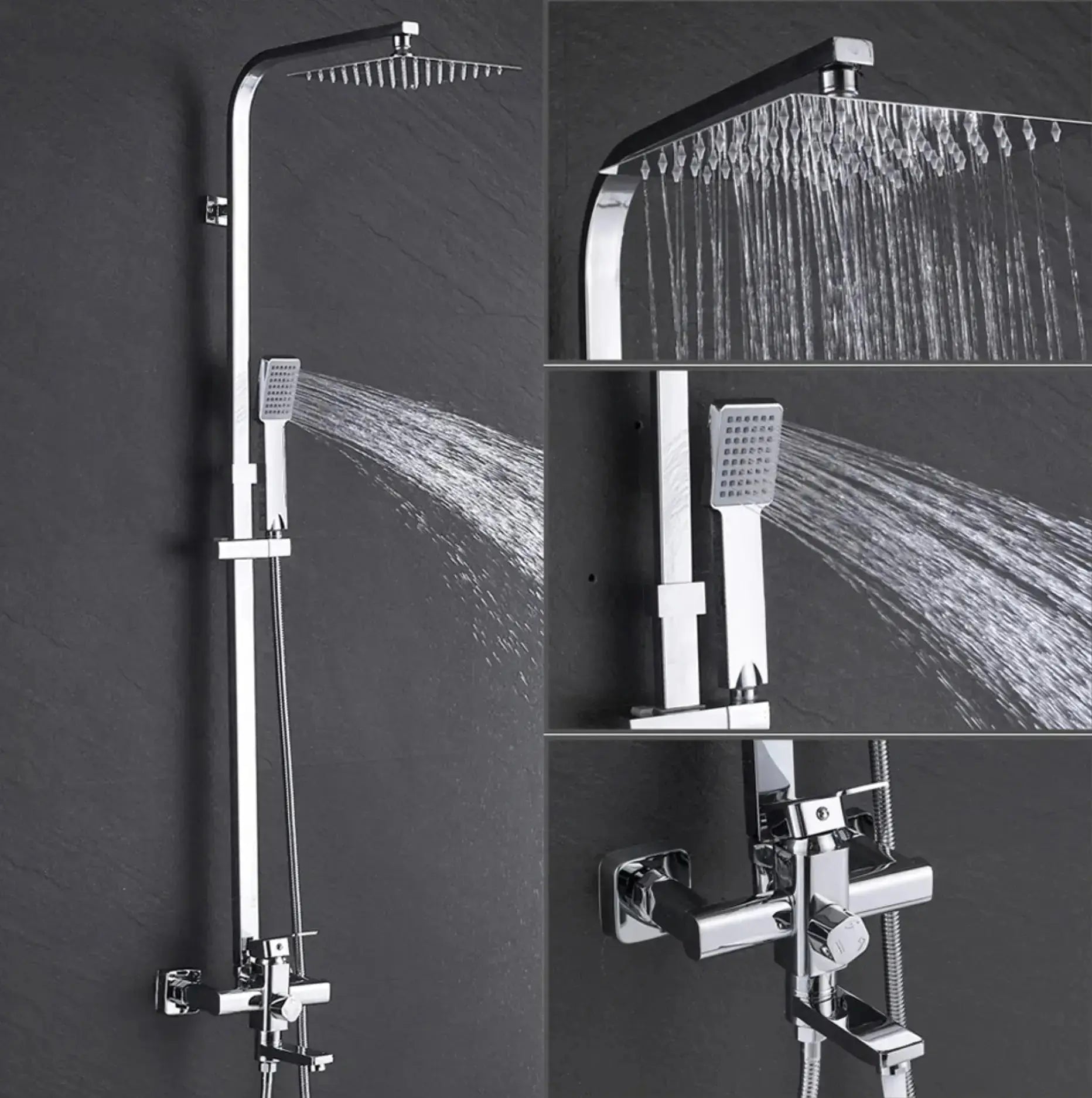 SaniSupreme Florida opbouw bad doucheset met baduitloop 12 inch RVS douchekop regendouche chroom vierkant