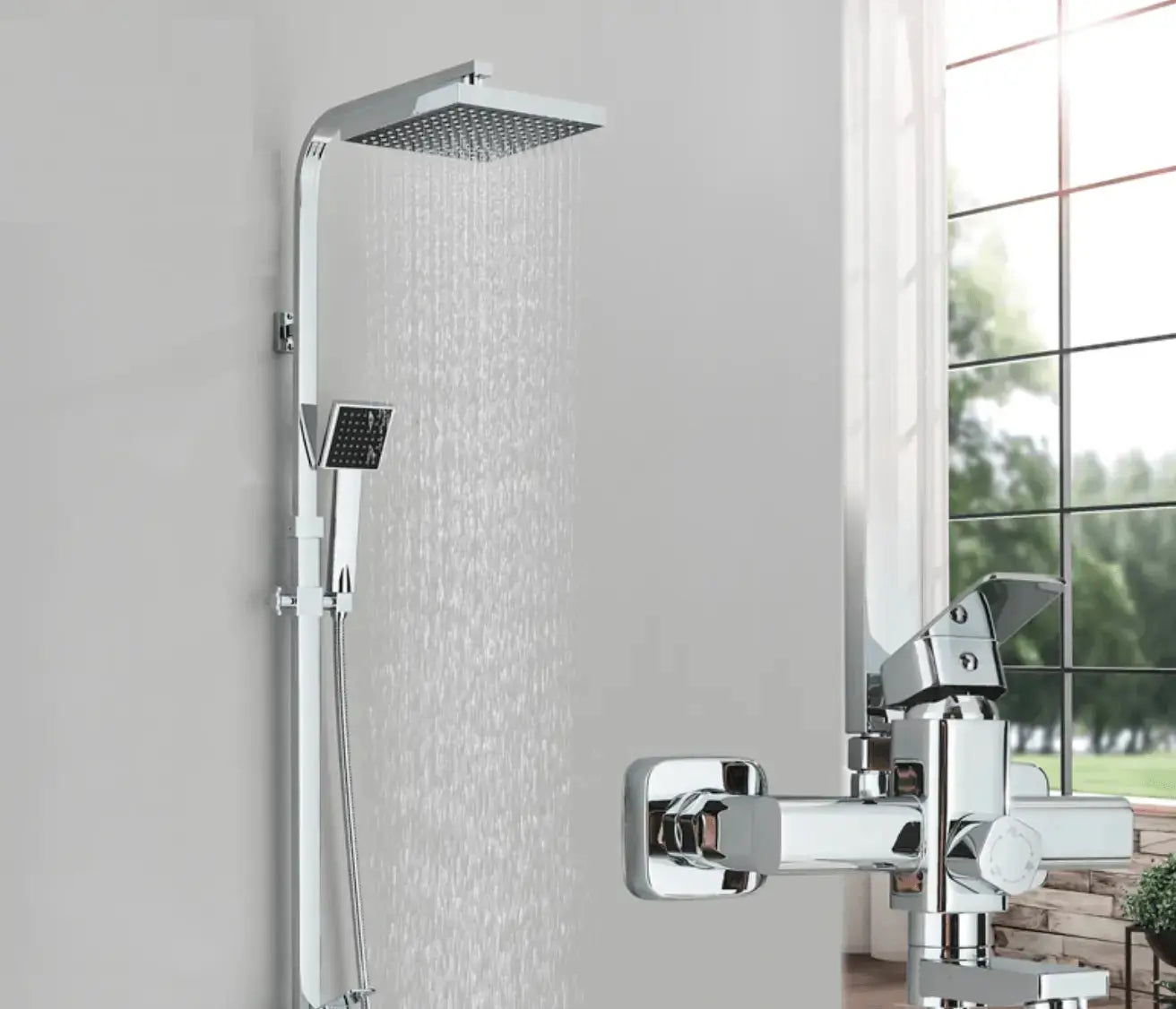 SaniSupreme Florida opbouw bad doucheset met baduitloop 12 inch RVS douchekop regendouche chroom vierkant