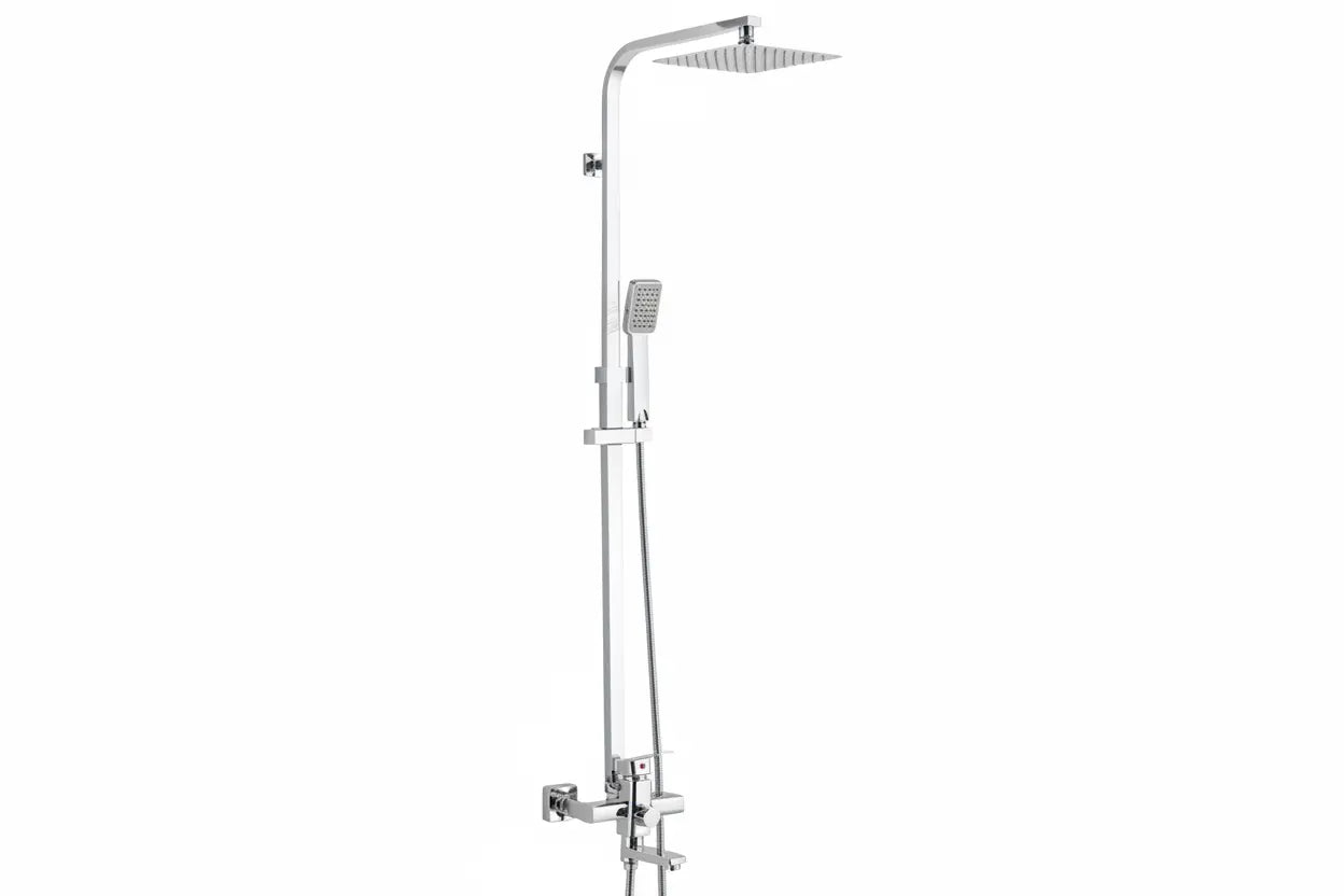 SaniSupreme Florida opbouw bad doucheset met baduitloop 20 cm. regendouche chroom vierkant Sanisupreme