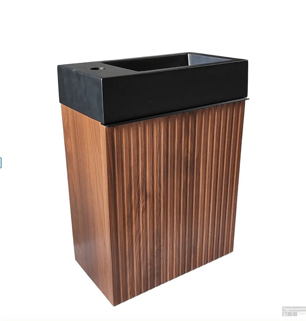 SaniSupreme Fonteinset Bali walnoot onderkast met wastafel (L+R) mat wit