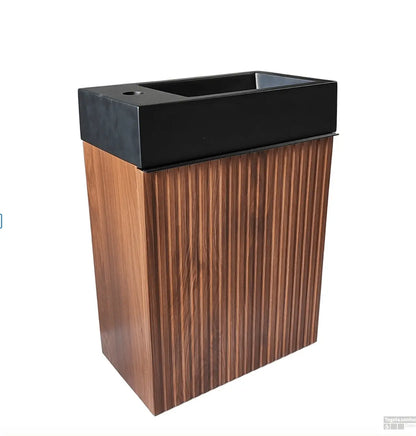 SaniSupreme Fonteinset Bali walnoot onderkast met wastafel (L+R) mat wit