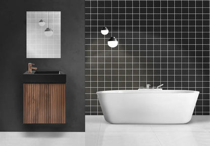 SaniSupreme Fonteinset Bali walnoot onderkast met wastafel (L+R) mat zwart