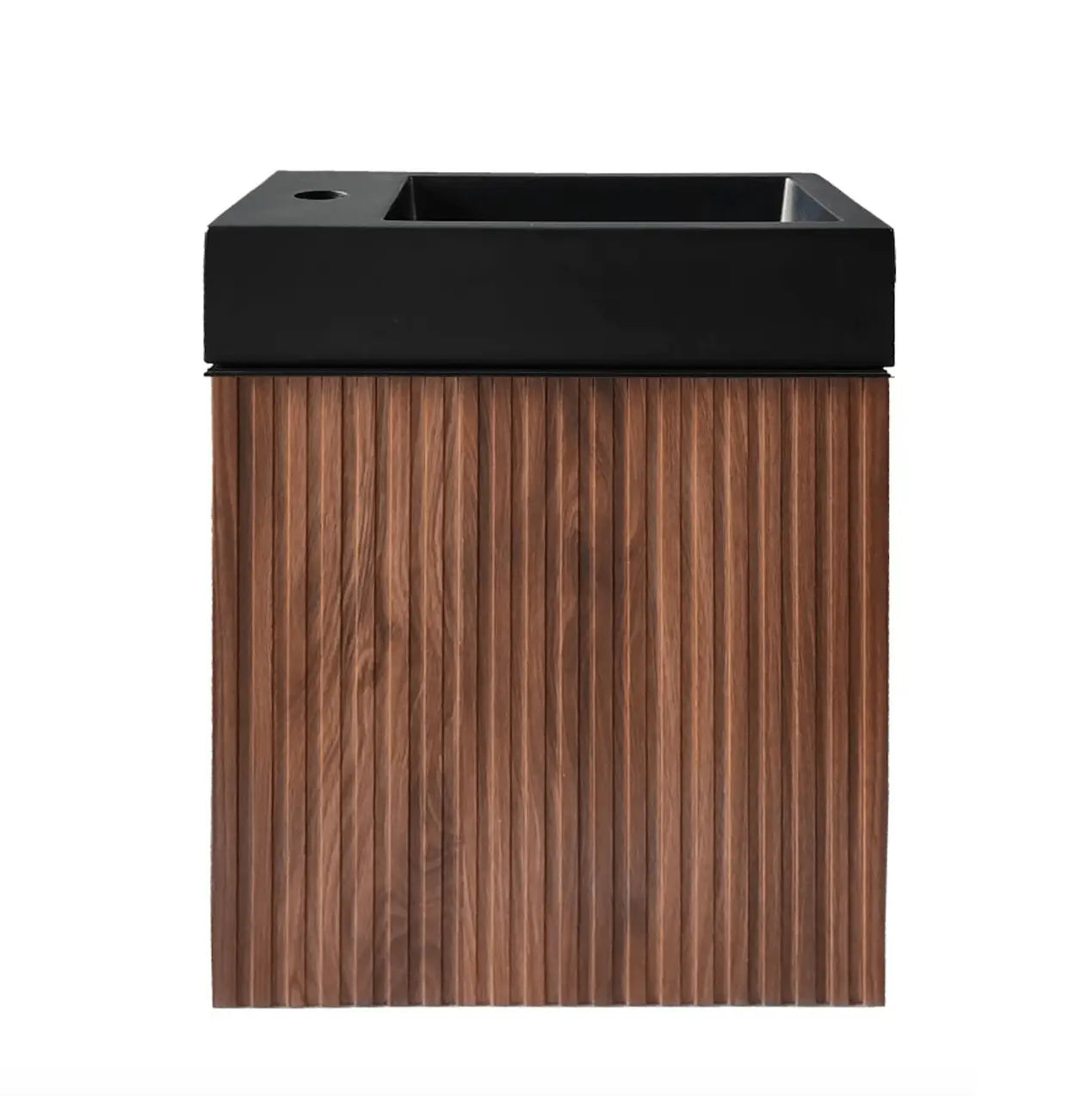 SaniSupreme Fonteinset Bali walnoot onderkast met wastafel (L+R) mat zwart