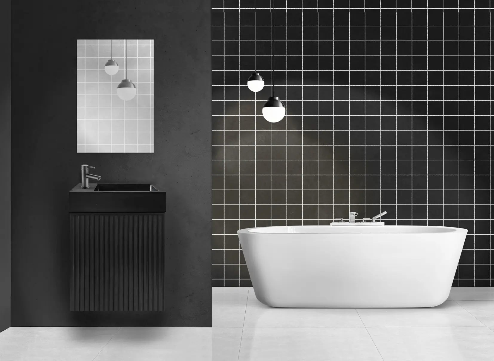 SaniSupreme Fonteinset Bali zwarte onderkast met wastafel (L+R) mat zwart