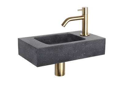 Sanisupreme - Fonteinset Bombai black – Natuursteen – Kraan gebogen mat goud