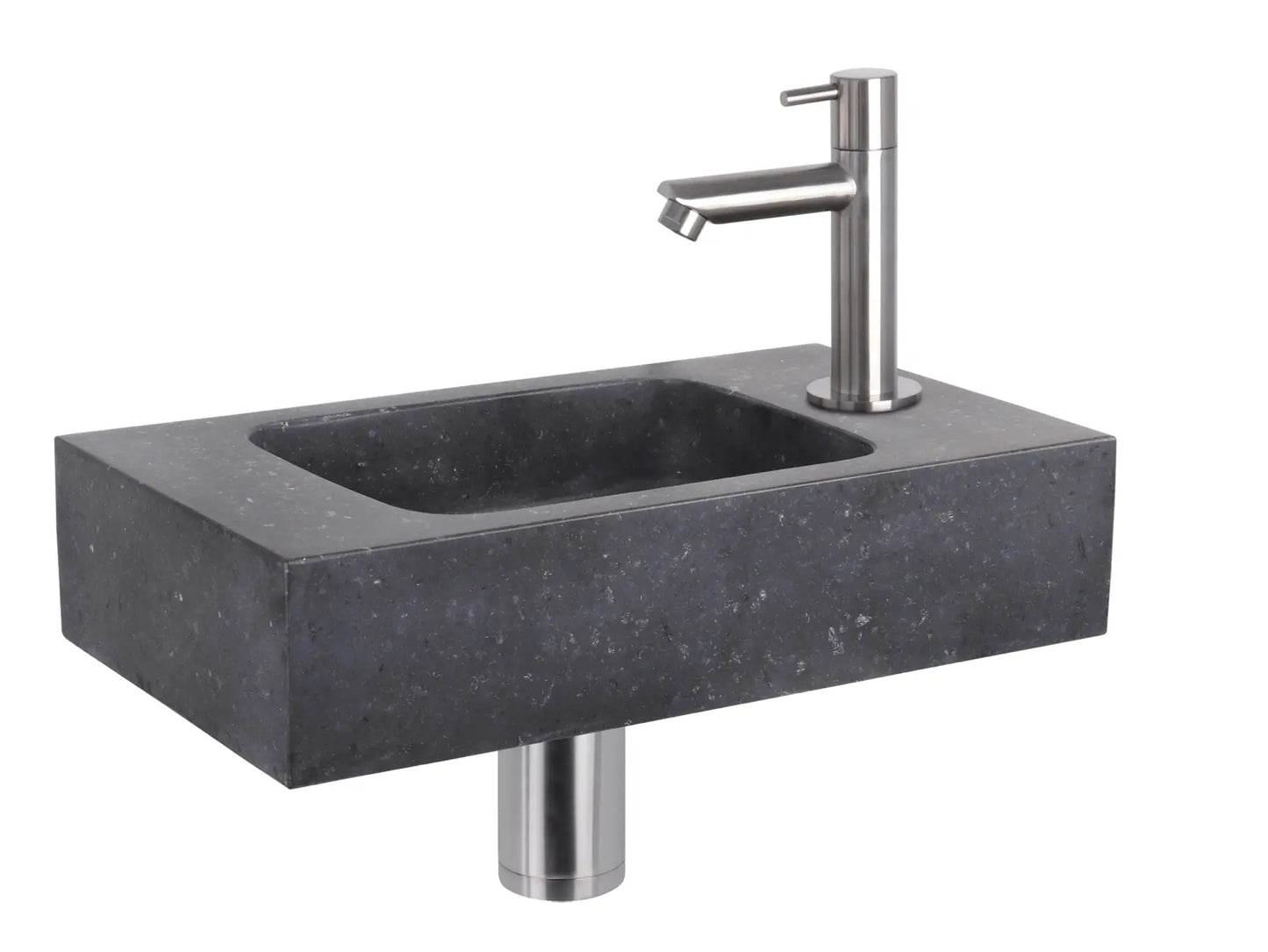 Sanisupreme Fonteinset Bombai black – Natuursteen – Kraan recht mat chroom