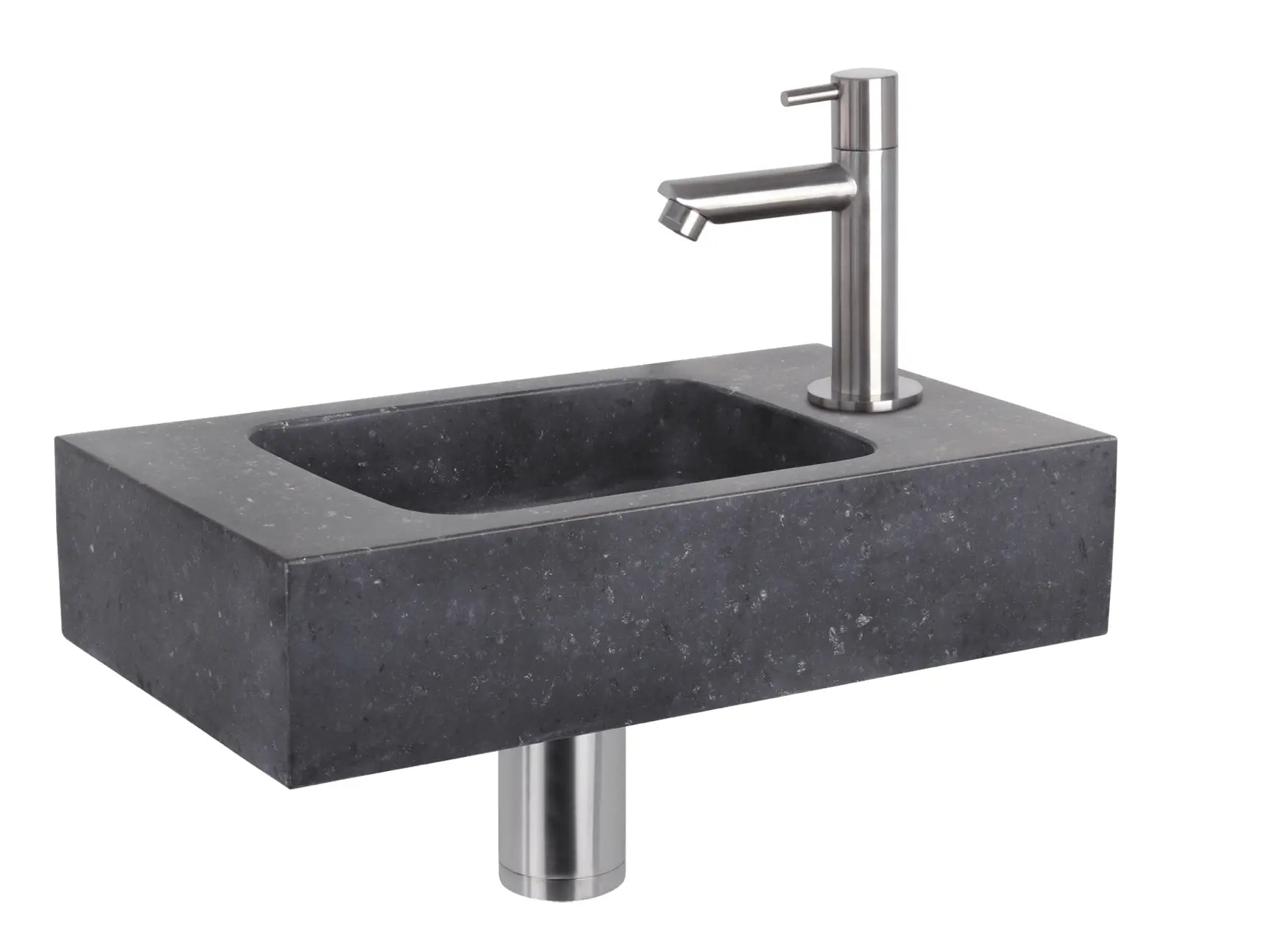 Sanisupreme Fonteinset Bombai black – Natuursteen – Kraan recht mat chroom