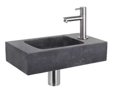 Sanisupreme Fonteinset Bombai black – Natuursteen – Kraan recht mat chroom