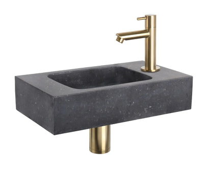 Sanisupreme - Fonteinset Bombai black – Natuursteen – Kraan recht mat goud