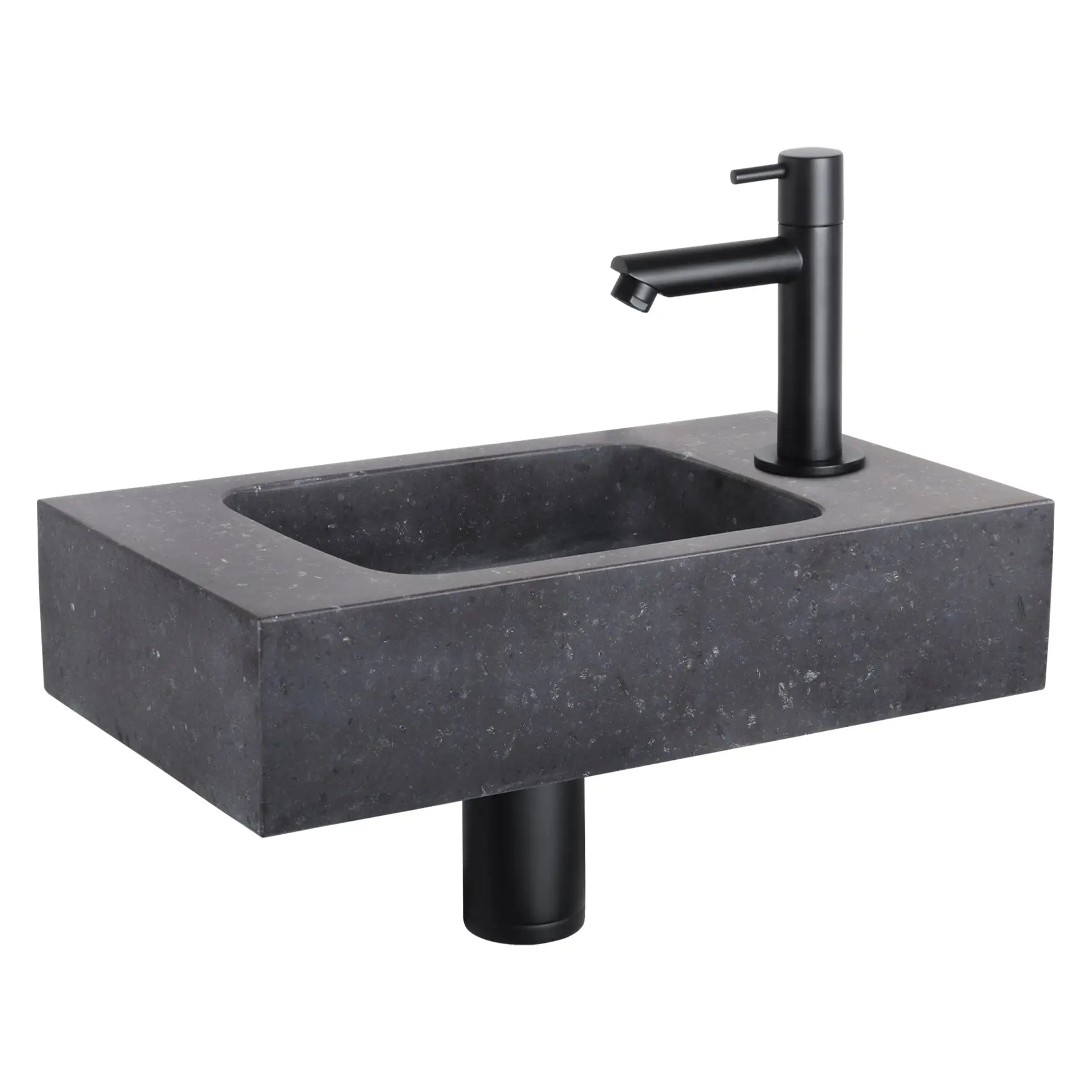 Sanisupreme Fonteinset Bombai black – Natuursteen – Kraan recht mat zwart