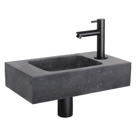 Sanisupreme Fonteinset Bombai black – Natuursteen – Kraan recht mat zwart