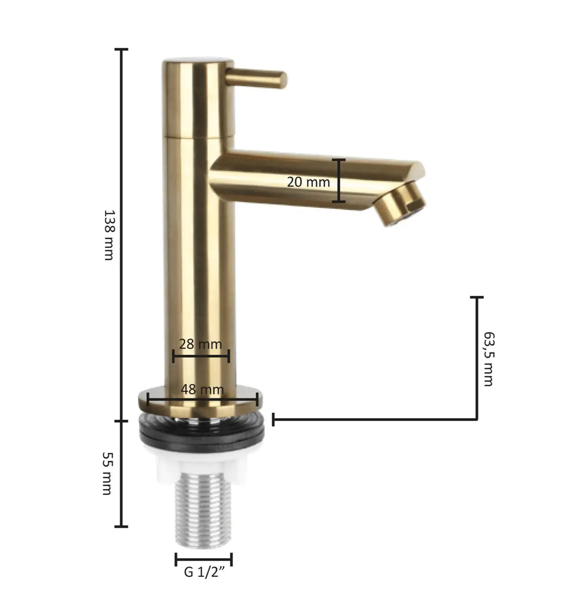 SaniSupreme goud koudwater kraan/fonteinkraan toilet rechte uitloop