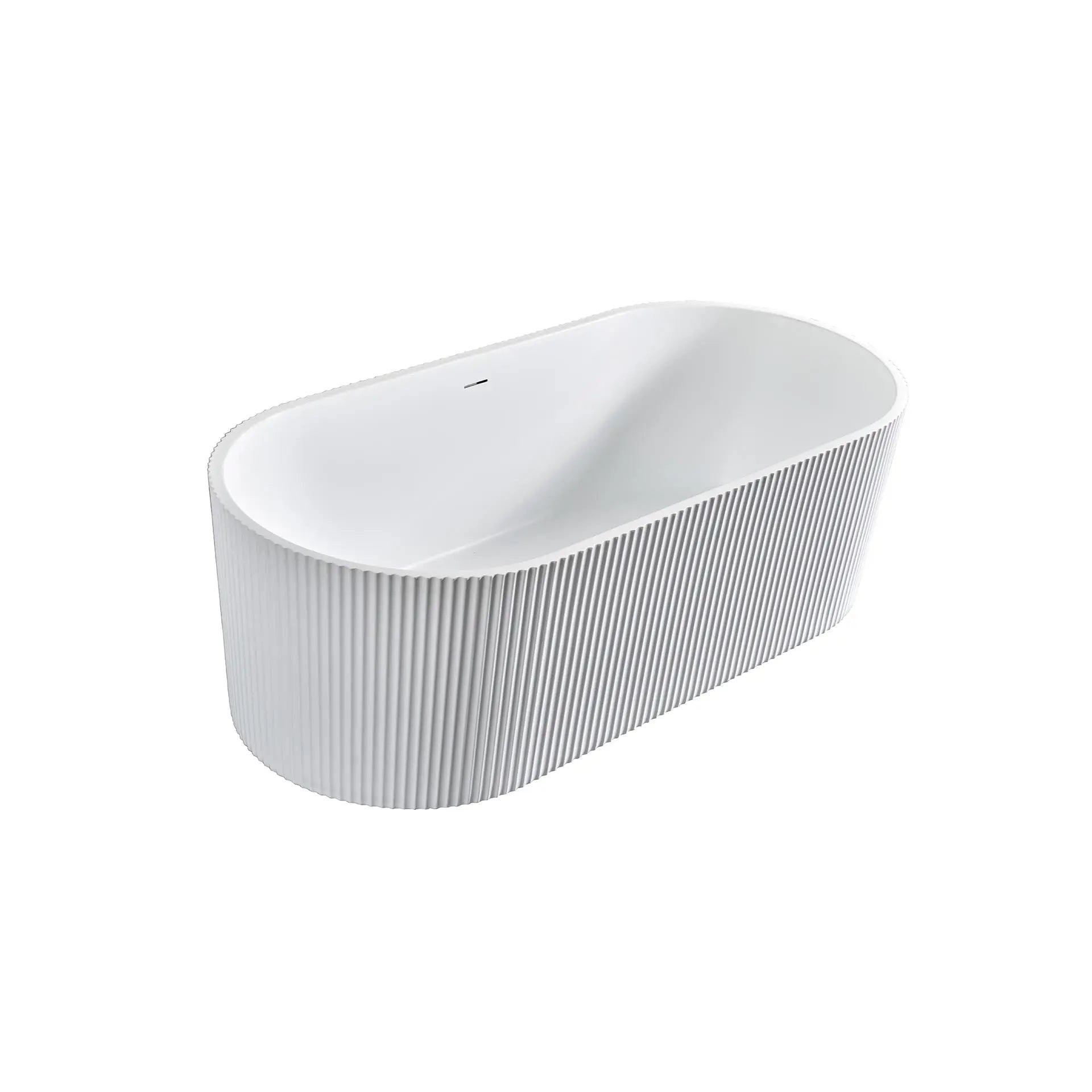 SaniSupreme half vrijstaand Bad AquaRondo Acryl Verticale Ribbel Wandmontage 170x80x58 cm Mat Wit
