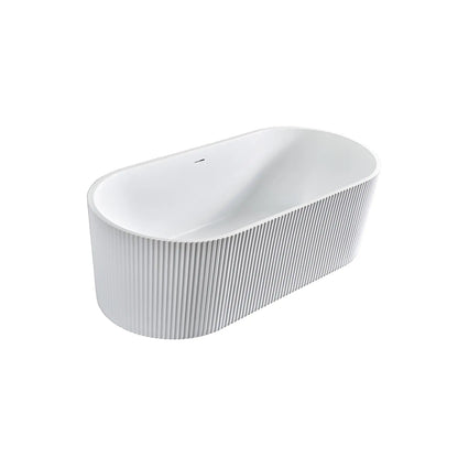 SaniSupreme half vrijstaand Bad AquaRondo Acryl Verticale Ribbel Wandmontage 170x80x58 cm Mat Wit