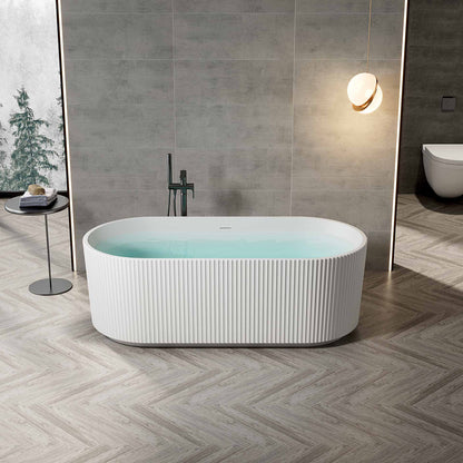 SaniSupreme half vrijstaand Bad AquaRondo Acryl Verticale Ribbel Wandmontage 170x80x58 cm Mat Wit